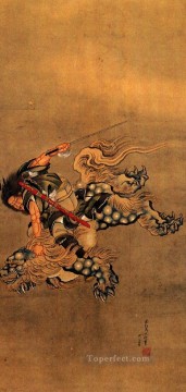  riding Art Painting - shoki riding a shishi lion Katsushika Hokusai Ukiyoe